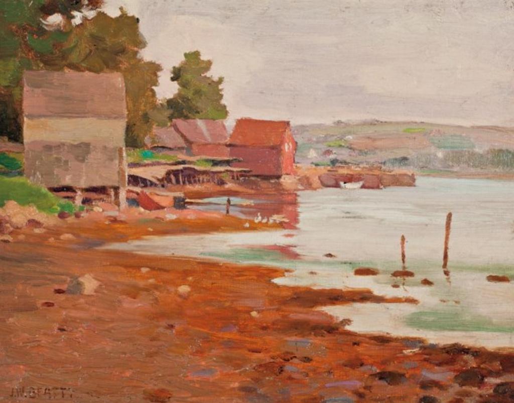John William (J.W.) Beatty (1869-1941) - Boathouses at Low Tide