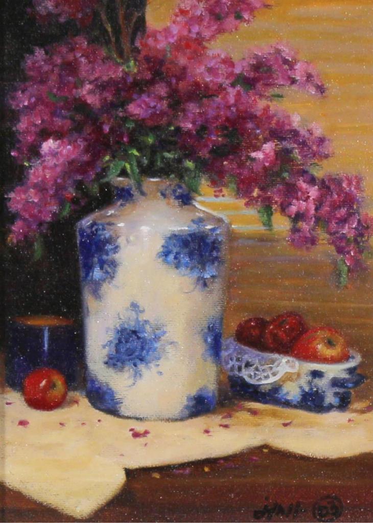 Joan Hall Staseson (1947) - Still Life With Hyacinths And Apples; 2003