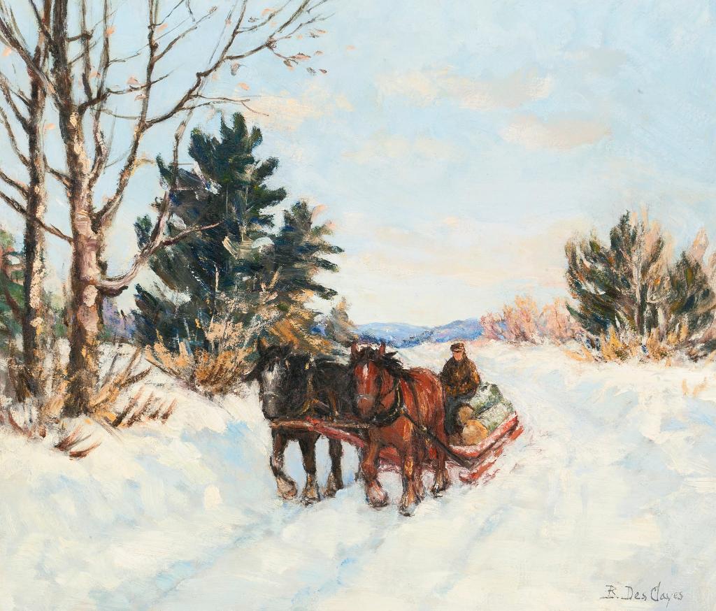 Berthe Des Clayes (1877-1968) - On The River Road Hauling Logs
