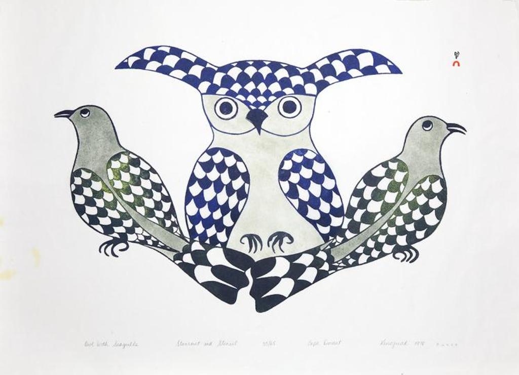 Kenojuak Ashevak (1927-2013) - Owl With Seagulls