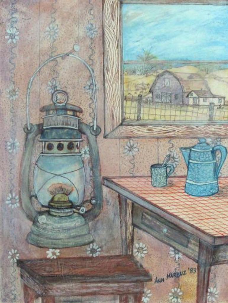 Ann Alexandra Harbuz (1908-1989) - Still Life With Oil Lamp And Coffee Pot, Overlooking The Farmyard