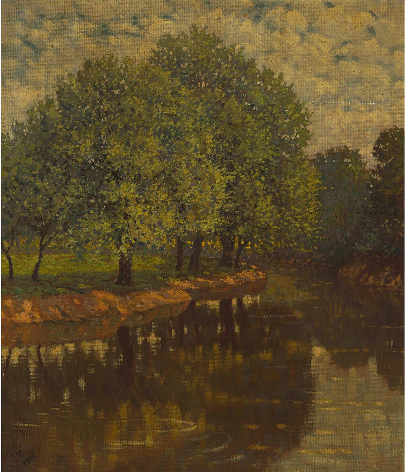 Miklós (Nikolaus) Santhó (1869-1932) - Trees By The River, 1916