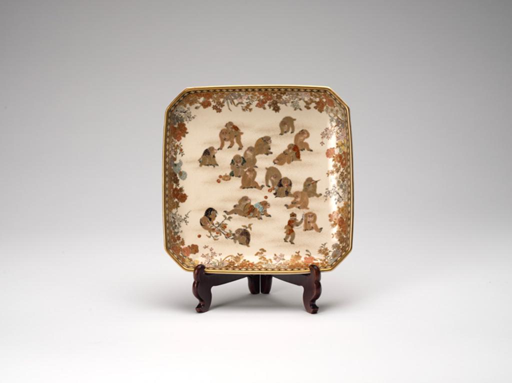 Yabu Meizan (1853-1934) - A Japanese Satsuma 'Monkey' Rectangular Dish, Meiji Period, Circa 1900