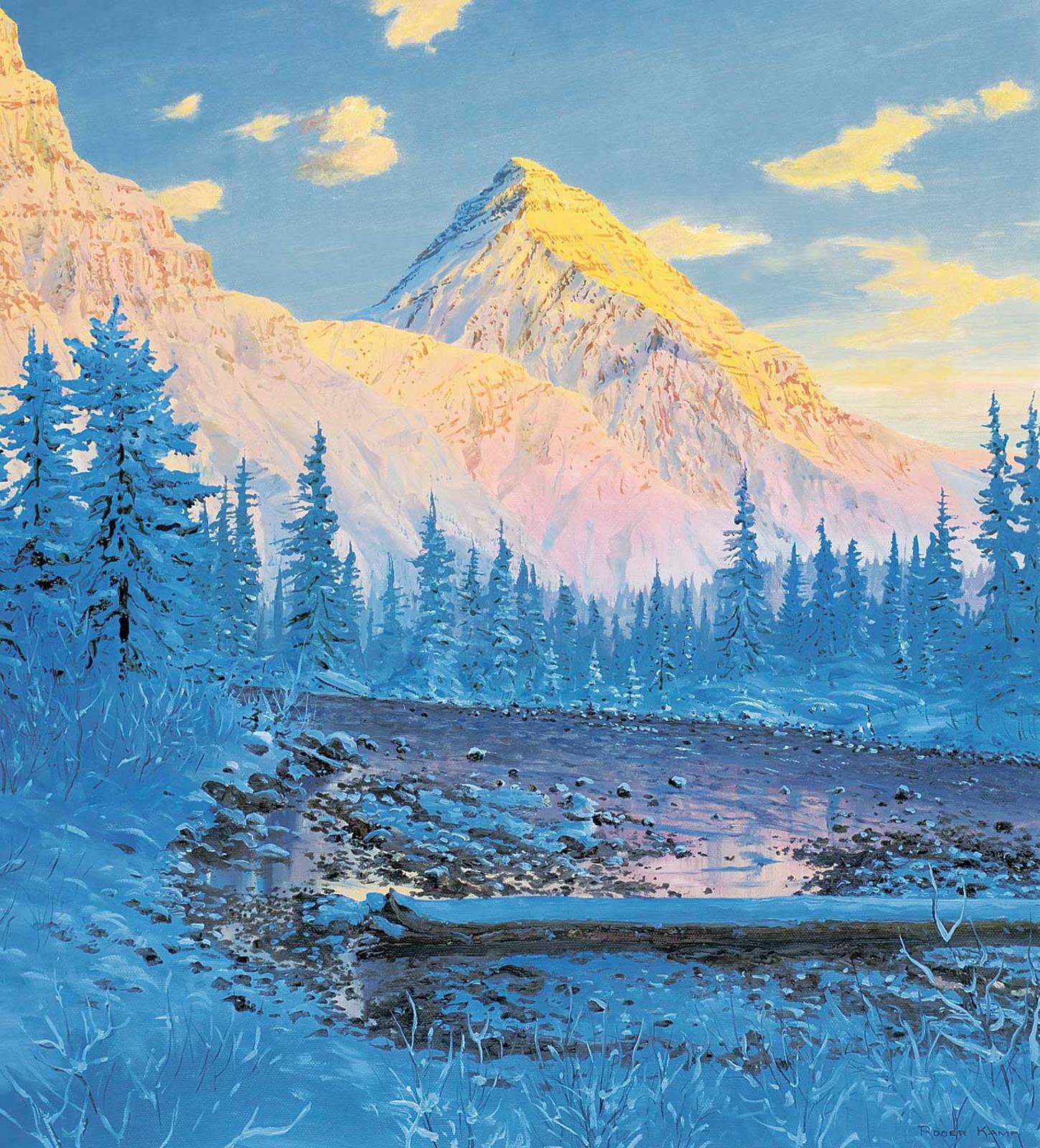 Roger Kamp (1954) - Winter Sunset Glows on Mount Hector