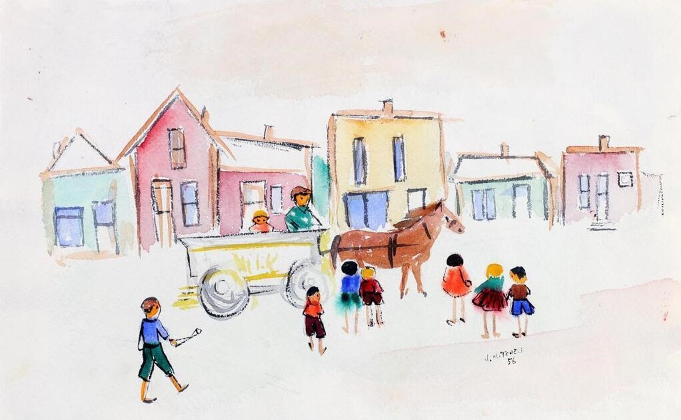 Janet Mitchell (1915-1998) - The Milk Wagon Arrives; 1956