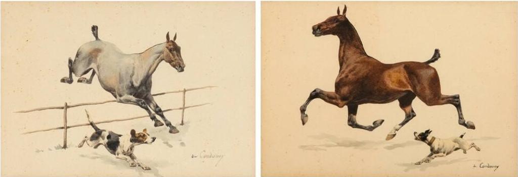Charles-Fernand de Condamy (1855-1913) - Two sketches of horses and dogs running