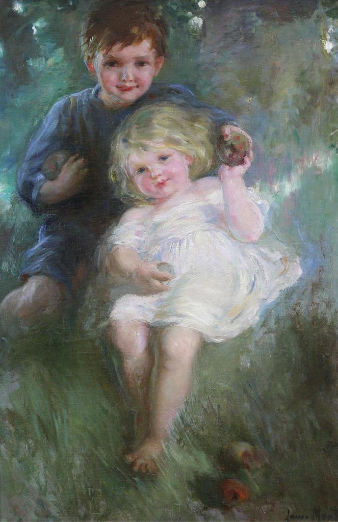 Laura Adelaine Muntz Lyall (1860-1930) - Portrait Of A Boy And Girl With Apples