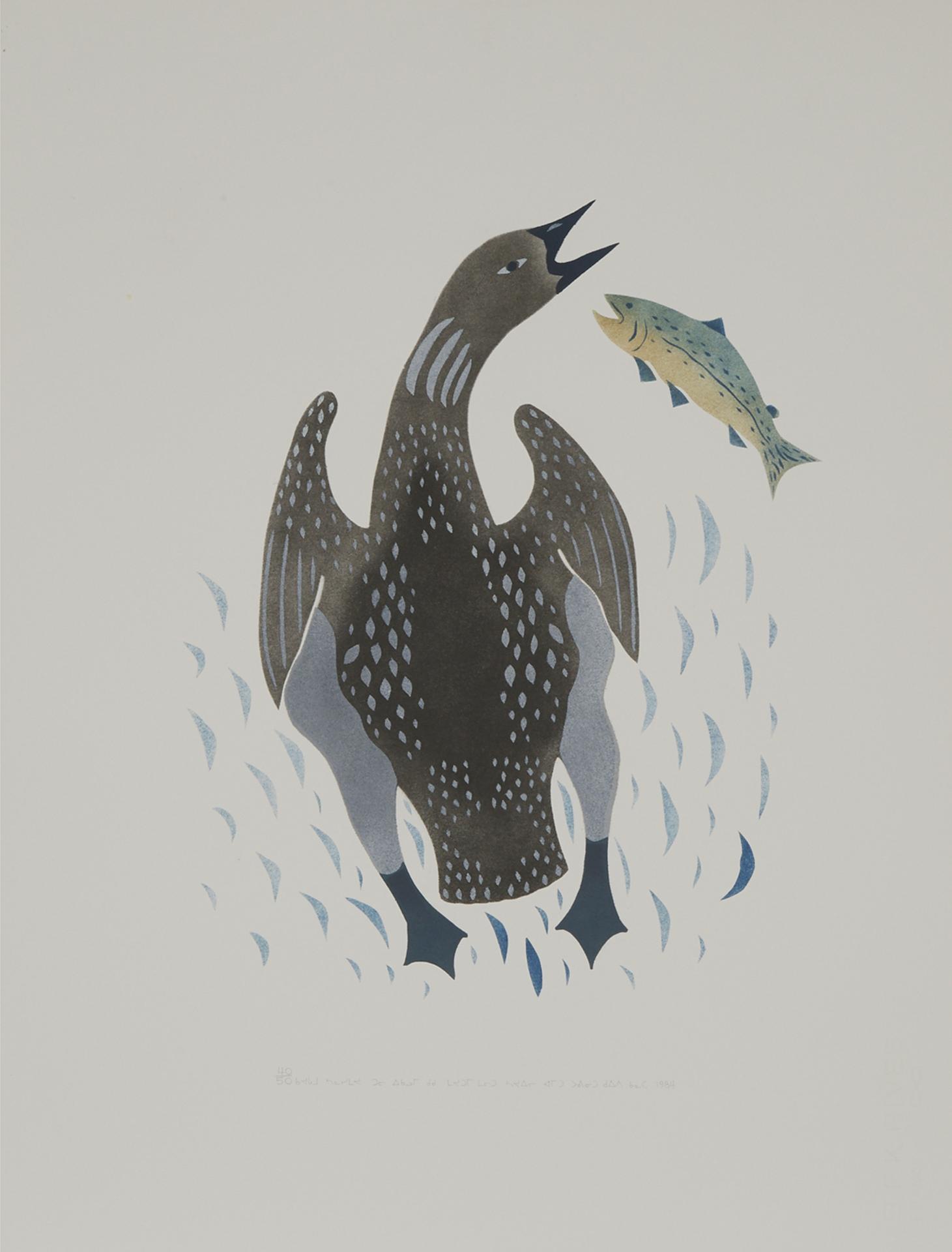 Syollie Arpatuk Amituk (1936-1986) - A Loon Chasing A Fish Upstream