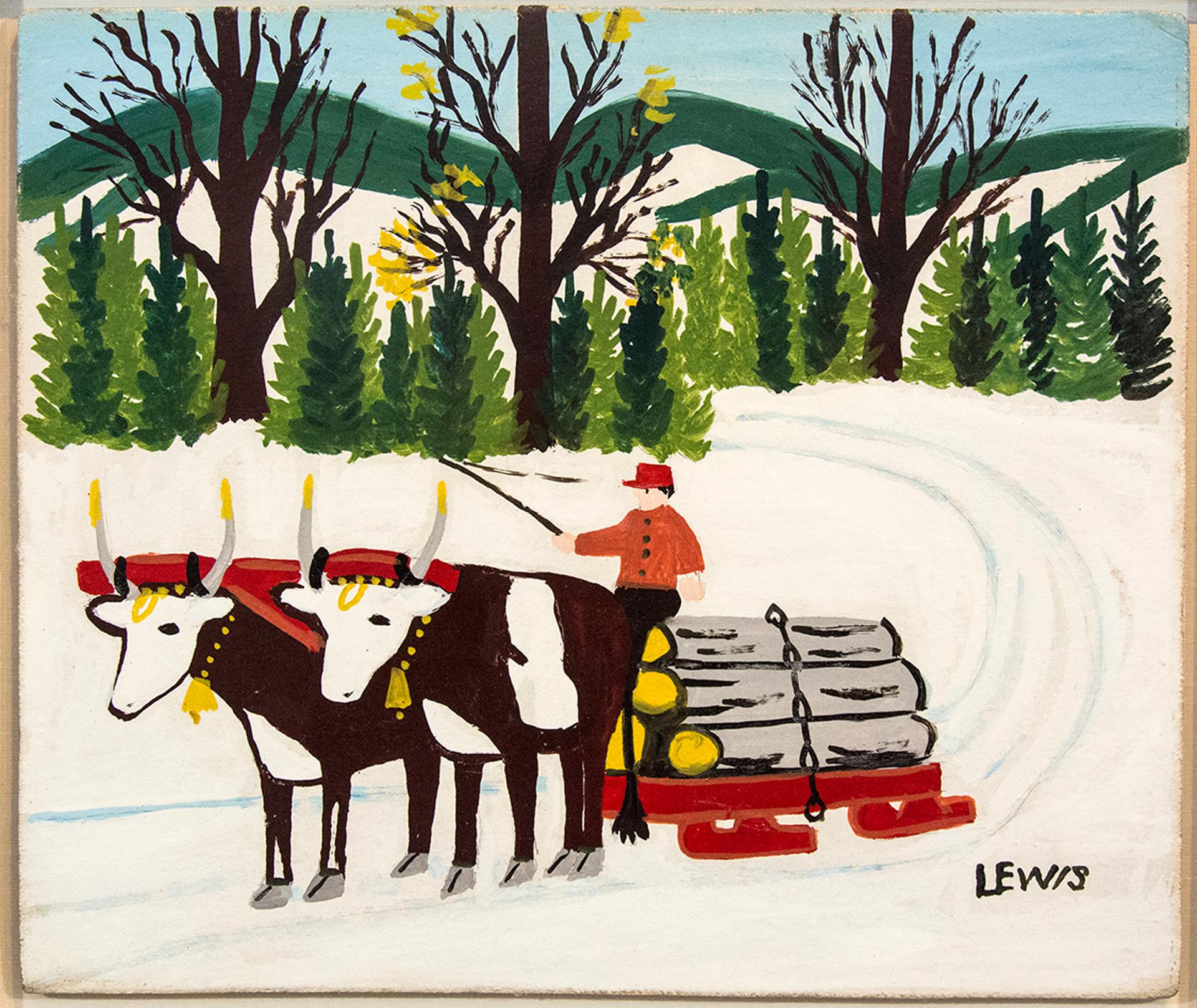 Maud Kathleen Lewis (1903-1970) - Hauling Logs in Winter, 1962-63