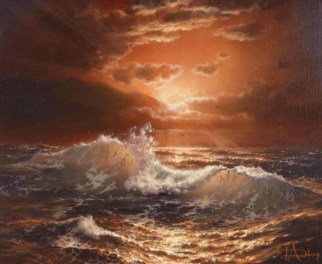 Loren Dean Adams Jr. (1945) - Waves At Sunset; 1976
