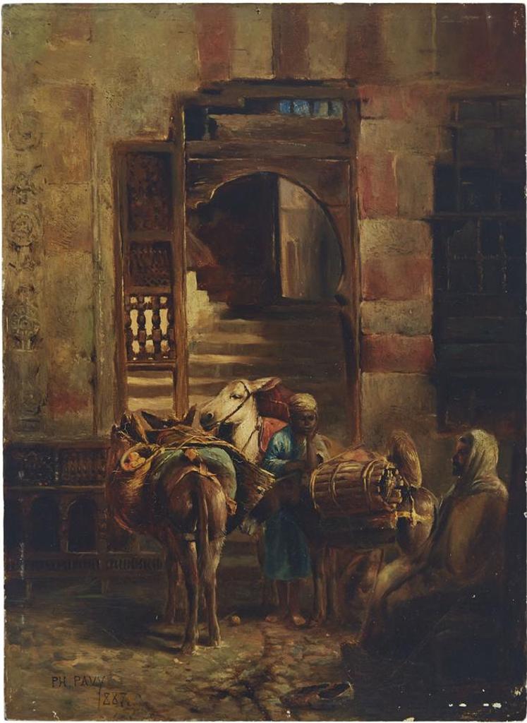 Philippe Pavy (1860) - Countrymen With Their Wares Outside A Mosque, 1887
