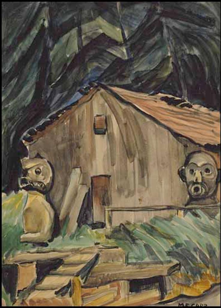 Emily Carr (1871-1945) - An Indian House with Two Totems, Koskimo Village