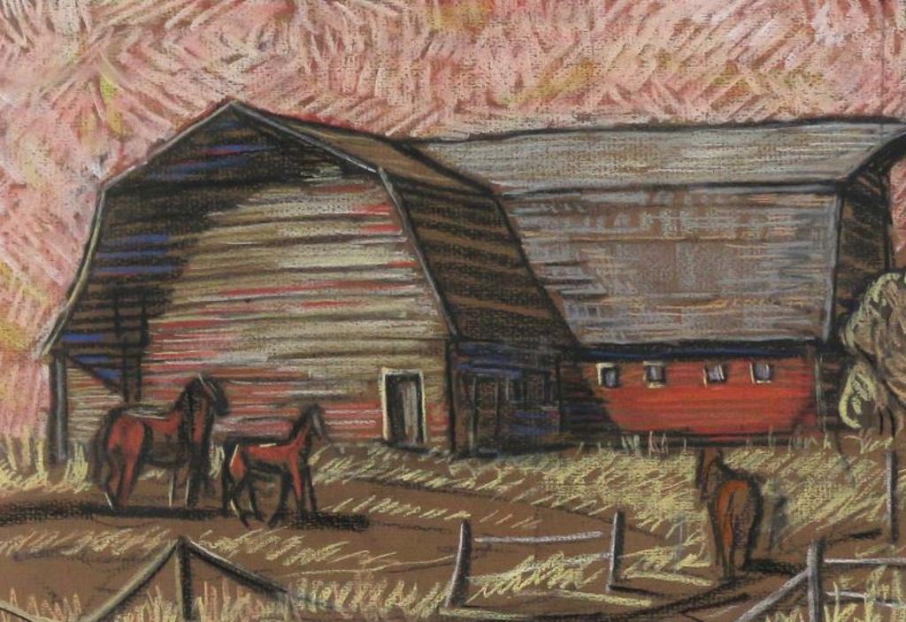 Margaret Dorothy Shelton (1915-1984) - Barn With Horses East Of Calgary