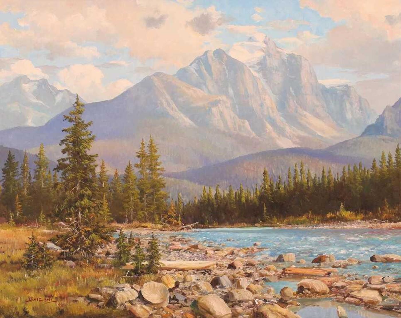 Duncan Mackinnon Crockford (1922-1991) - Mt. Temple And The Bow River, West Of Banff, Alberta; 1981