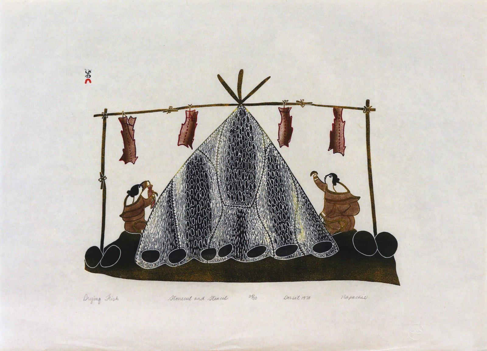 Napatchie Pootoogook (1938-2002) - Drying Fish; 1978