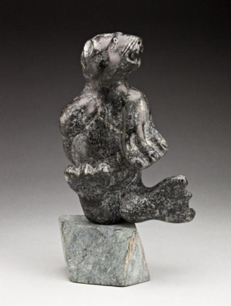 Abraham Kingmiatuq (1933-1990) - Mottled dark grey stone and inlay, grey stone base