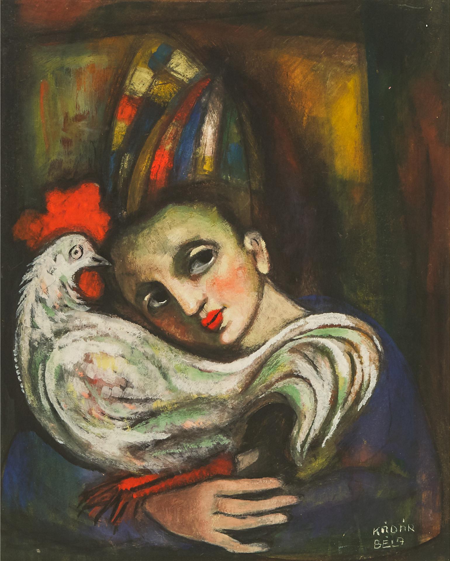 Béla Kádár - Woman With A Cockerel