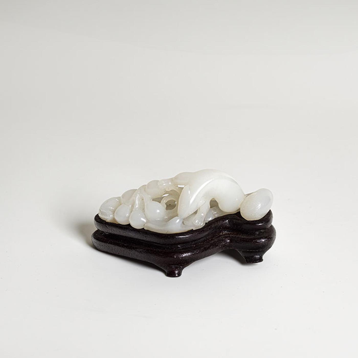 Chinese Art - A Chinese White Jade Carved Squirrel and Grapes Group, 18th/19th Century