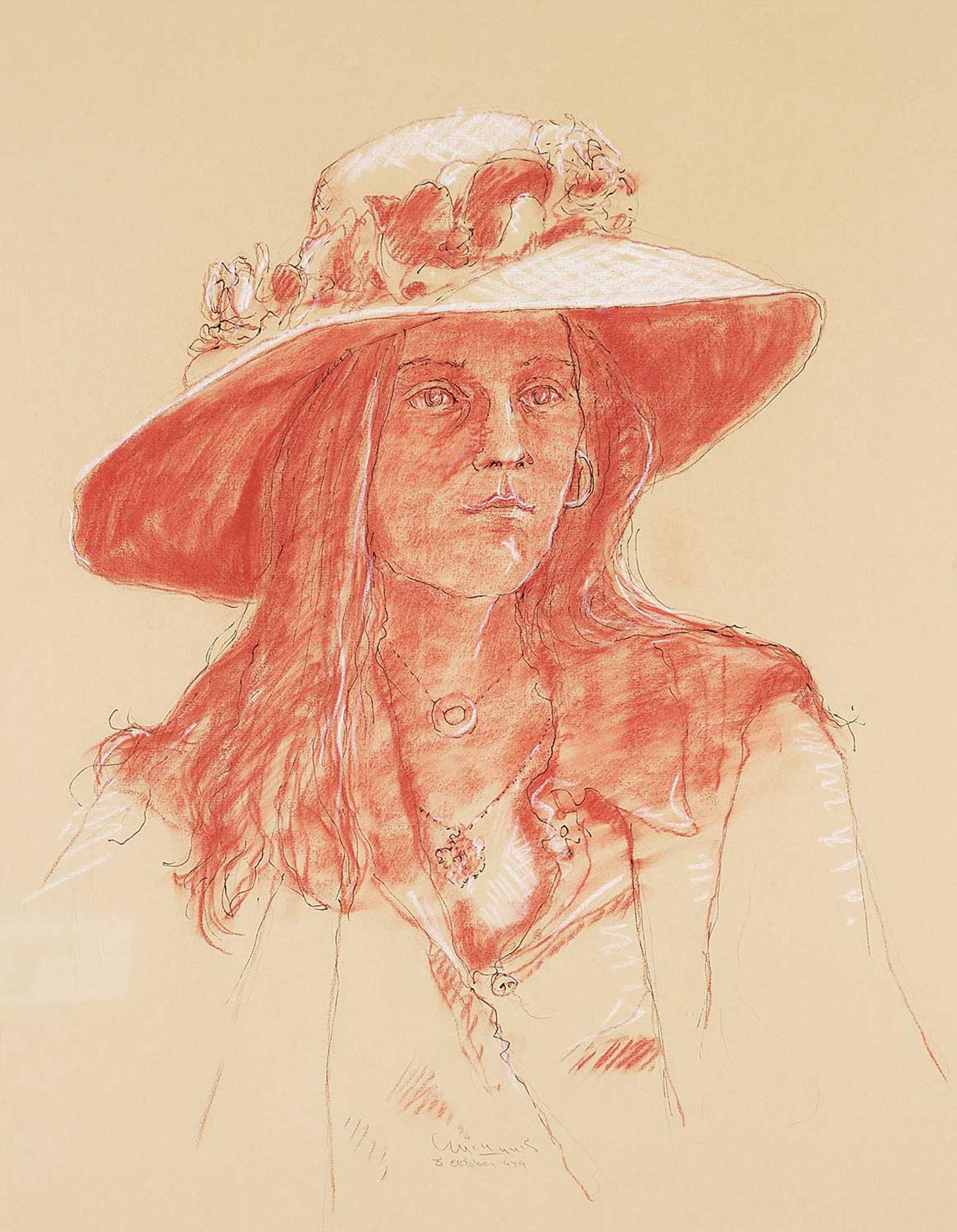 Robert Francis Michael McInnis (1942) - Untitled - Woman with a White Summer Hat