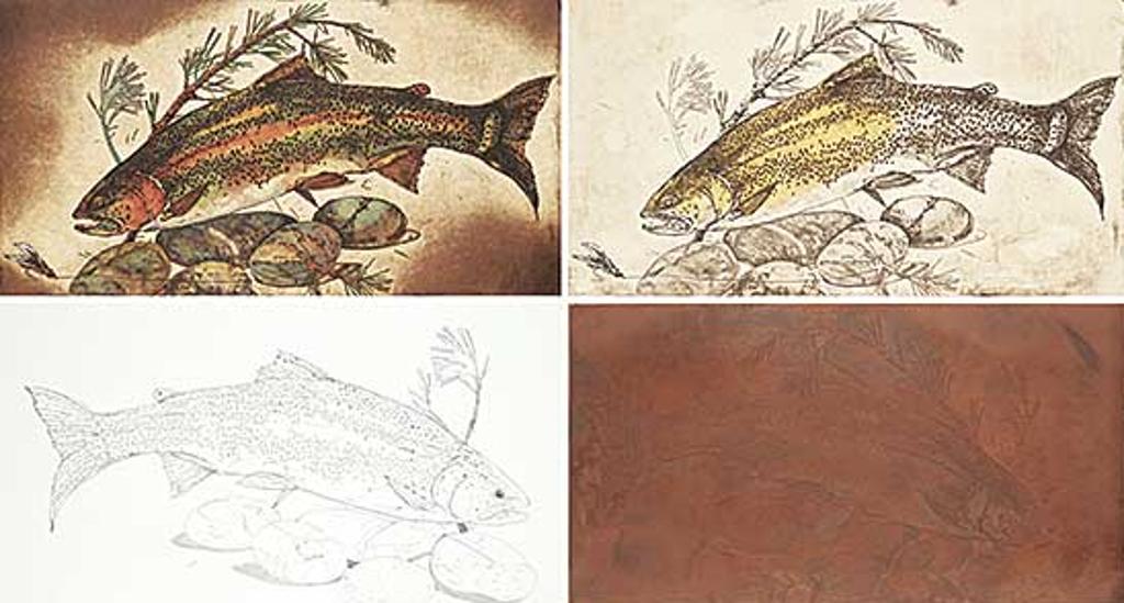 Jack Lee Cowin (1947-2014) - Wild Rose Rainbow [Western Trout Series] #Cancellation Proof [Unique] / Wild Rose Rainbow #Trail Print 1 / Wild Rose Rainbow - First Drawing for Plate / Copper Printing Plate