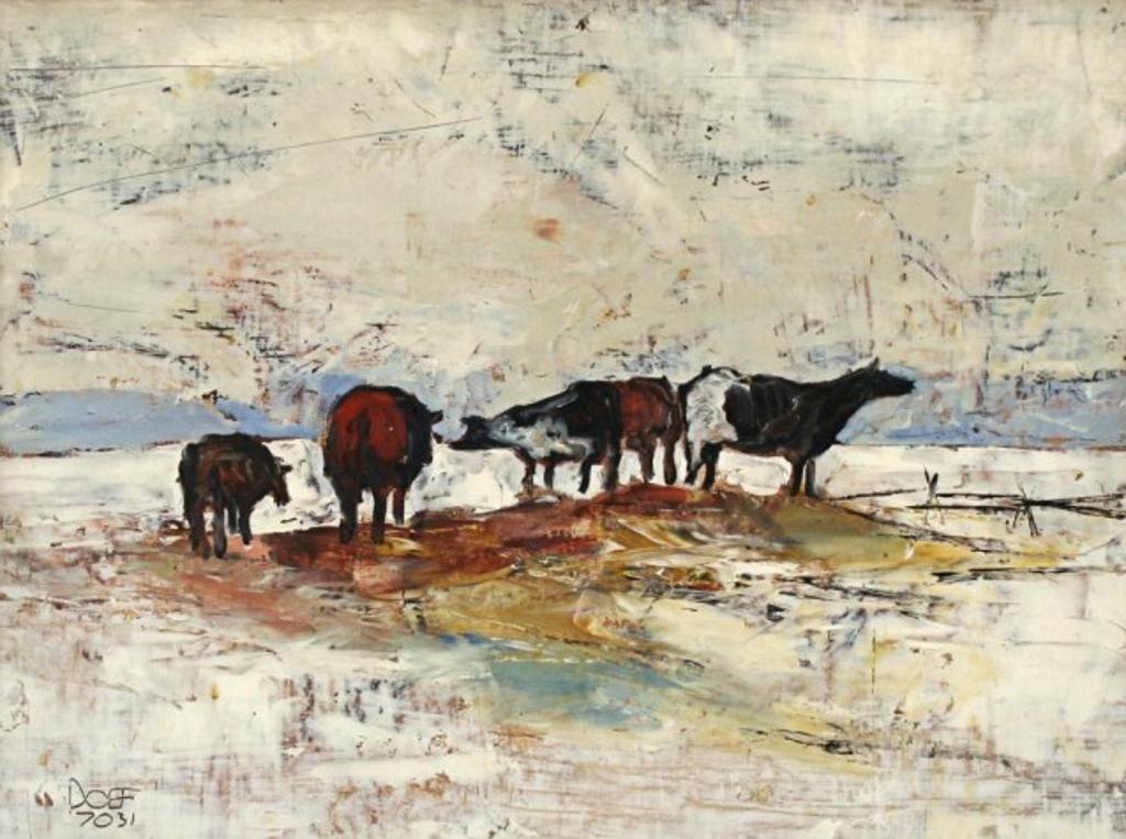 Peter Doef (1927) - Cattle in a Snowy Pasture