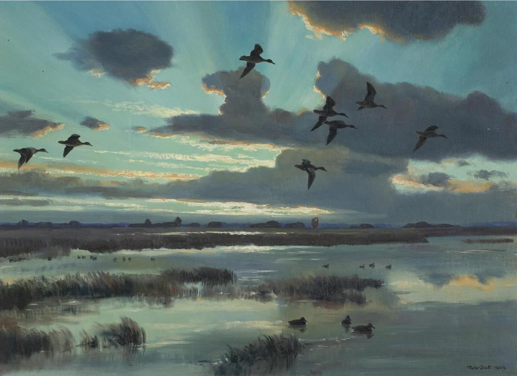 Sir Peter Scott (1909-1989) - Blue Wings At Sunset