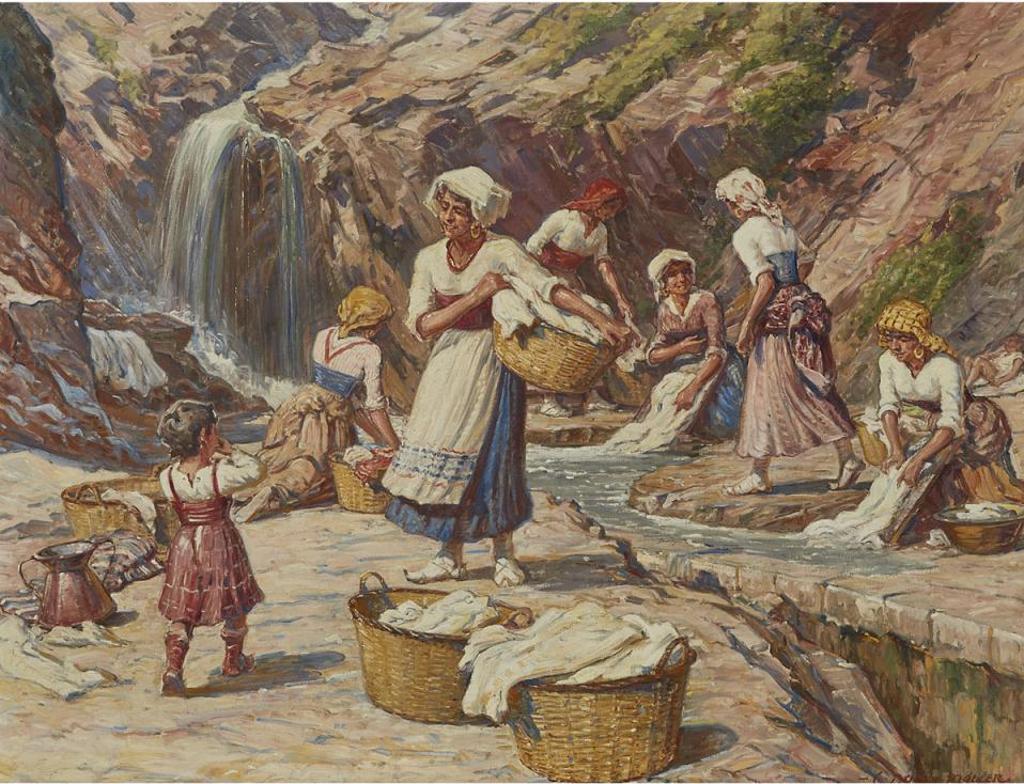 Carl Budtz-Moller (1882-1953) - Vast Vid Laudfaldeh, Anticoli (Laundry Day At Anticoli)
