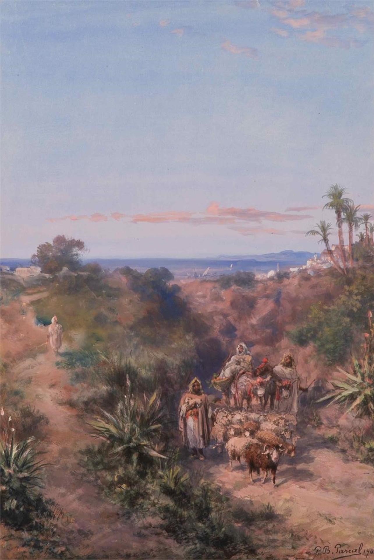Paul B. Pascal (1832-1903) - Orientalist Landscape with Shepherds and Sheep