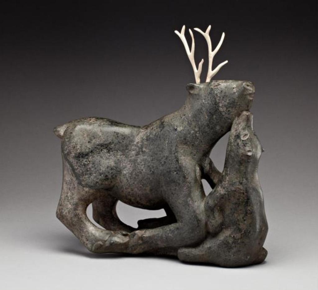 Kananginak Pootoogook (1935-2010) - Caribou and Wolf, late 1960s