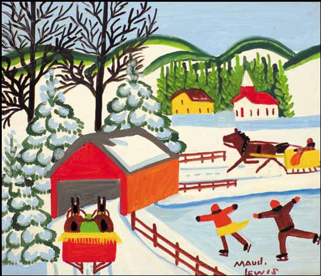 Maud Kathleen Lewis (1903-1970) - Covered Bridge with Skaters