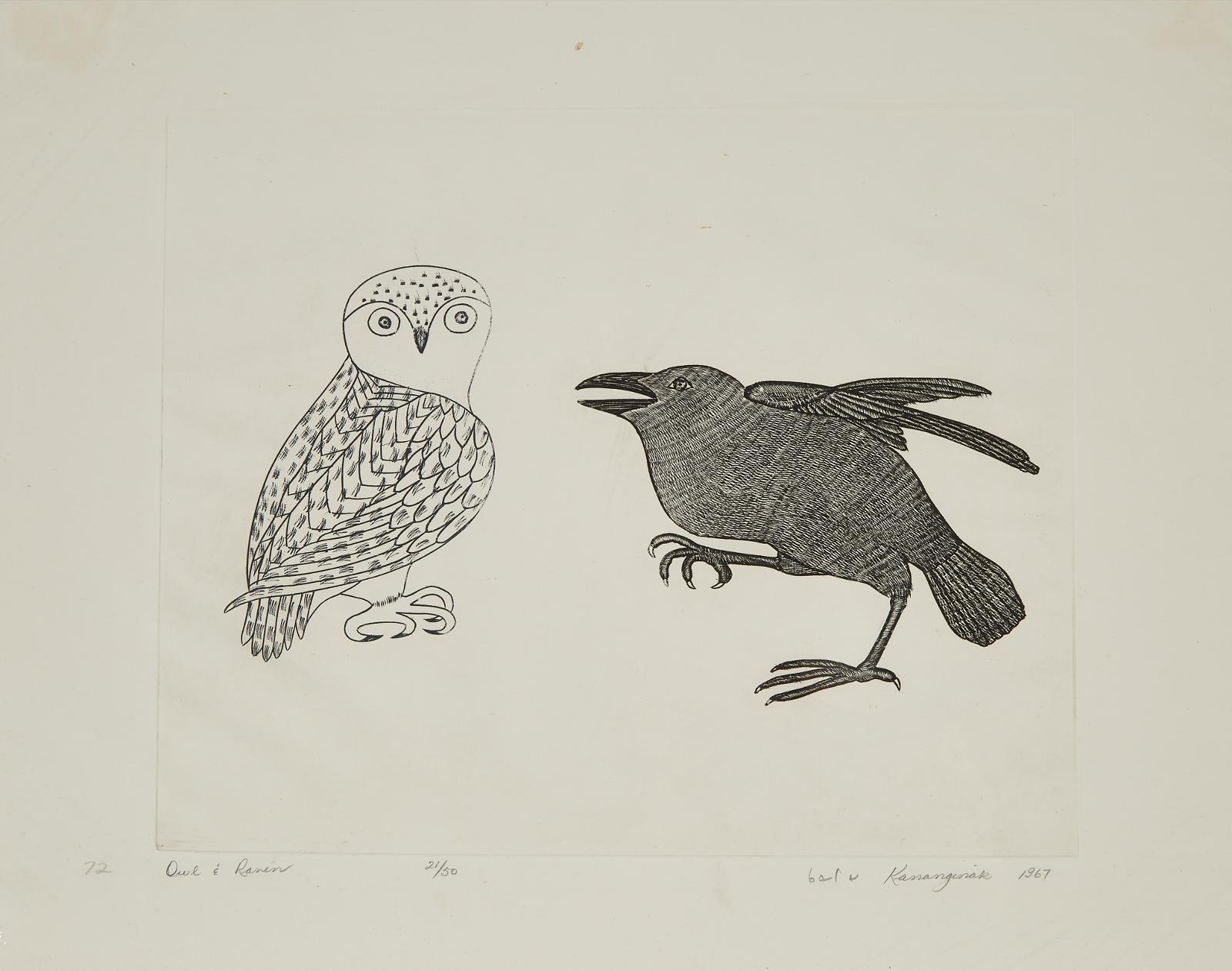 Kananginak Pootoogook (1935-2010) - Owl And Raven
