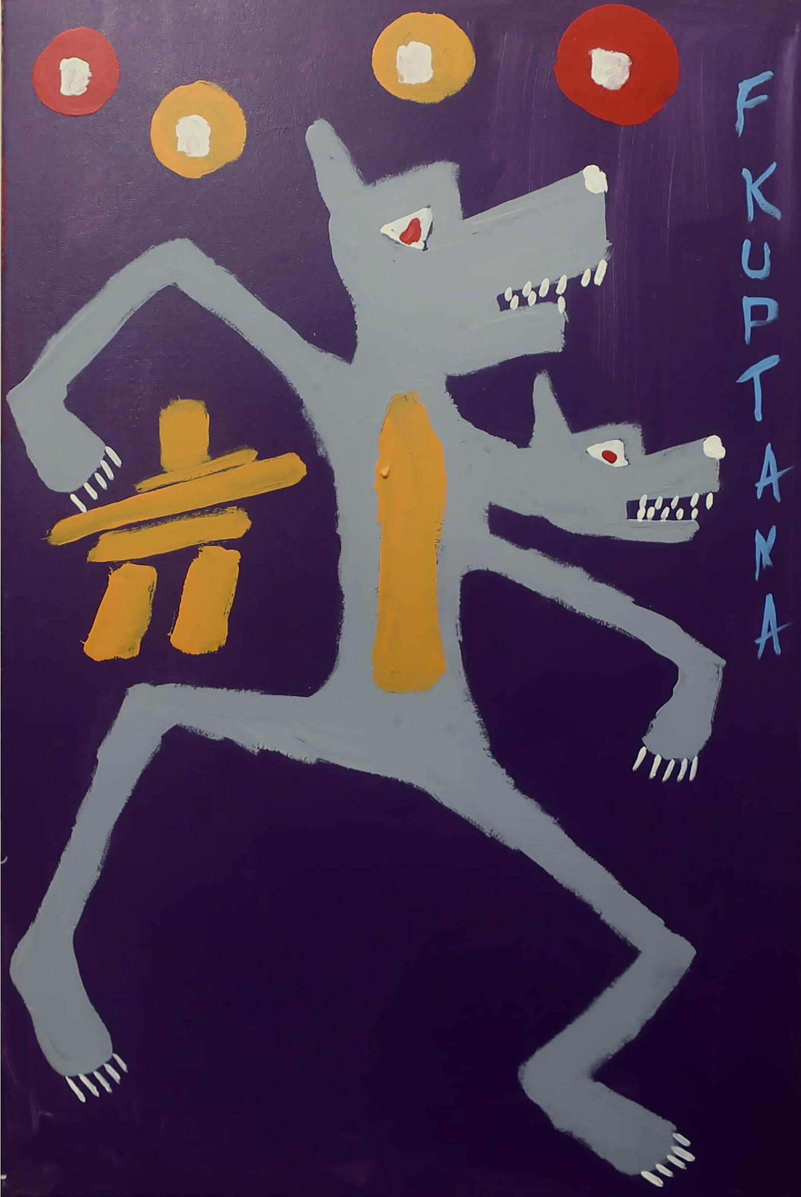 Floyd Kuptana (1964-2021) - Untitled (Two-Headed Grey Wolf Dancing)