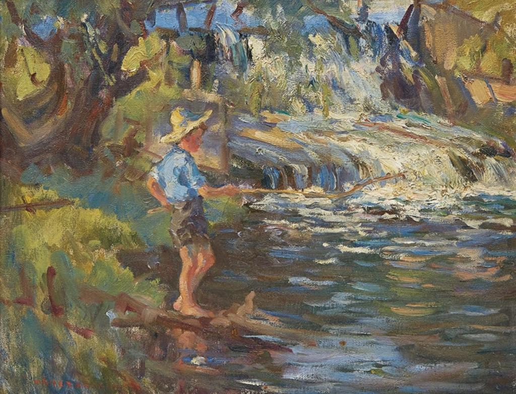 Manly Edward MacDonald (1889-1971) - Duncan MacDonald Fishing Before Waterfall