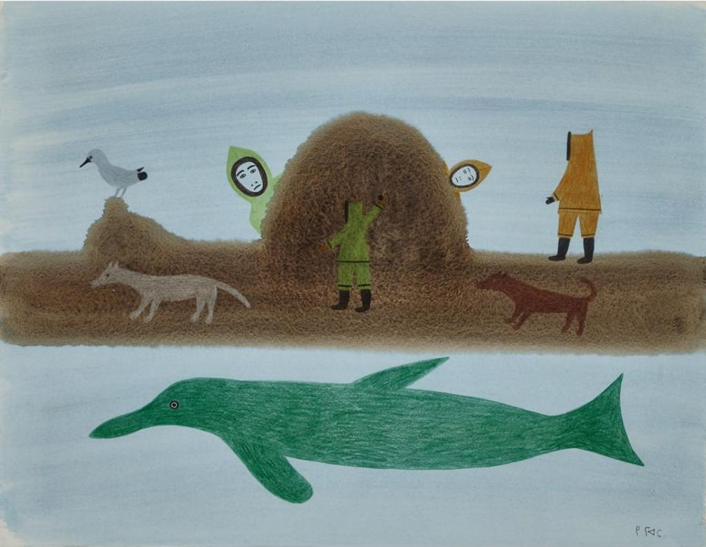 Kingmeata Etidlooie (1915-1989) - Untitled (Hunters With Dogs, Bird, And Whale)