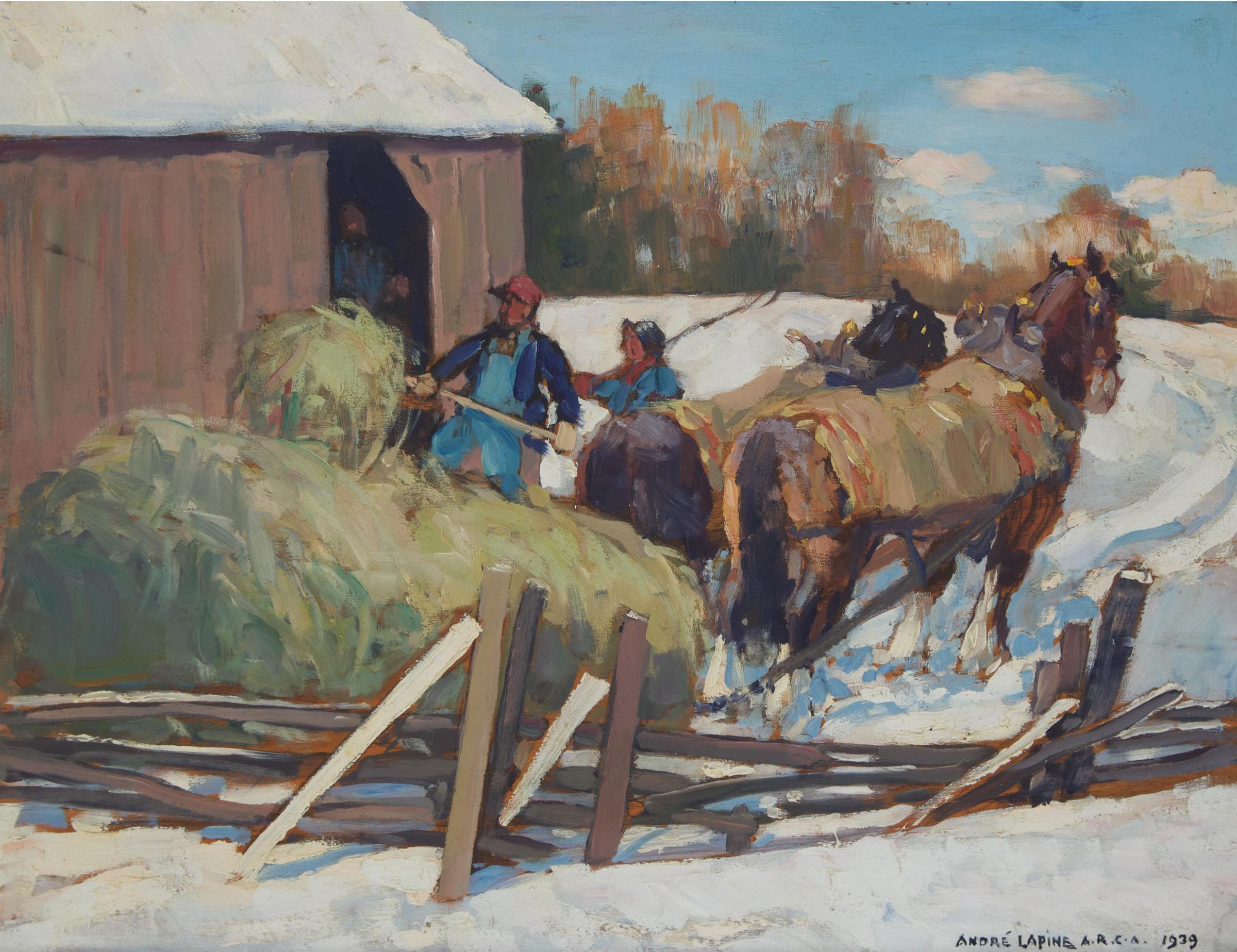 Andreas Christian Gottfried (André) Lapine (1866-1952) - Untitled (Haying In Winter), 1939