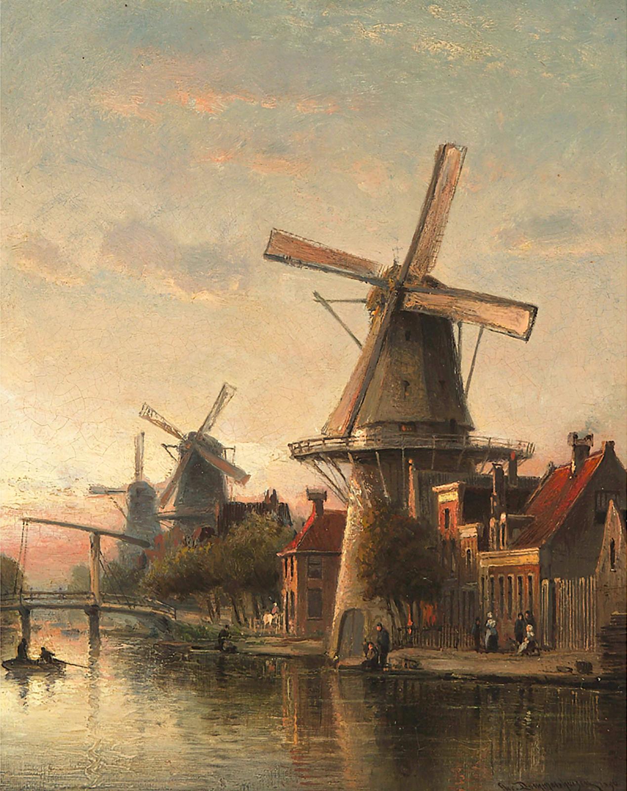 Cornelis Christiann Dommelshuizen (1842-1928) - Canal With Windmills, Amsterdam, 1896