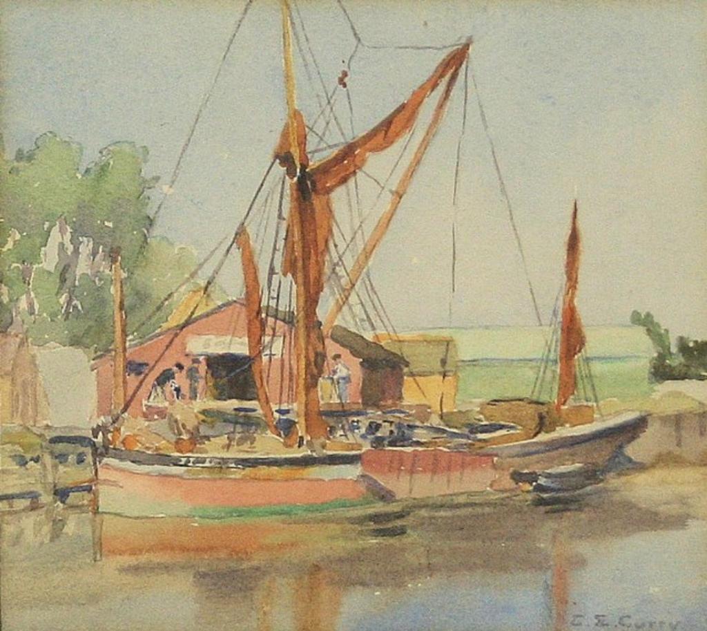 Ethel Luella Curry (1902-2000) - Docked Boats, watercolour,