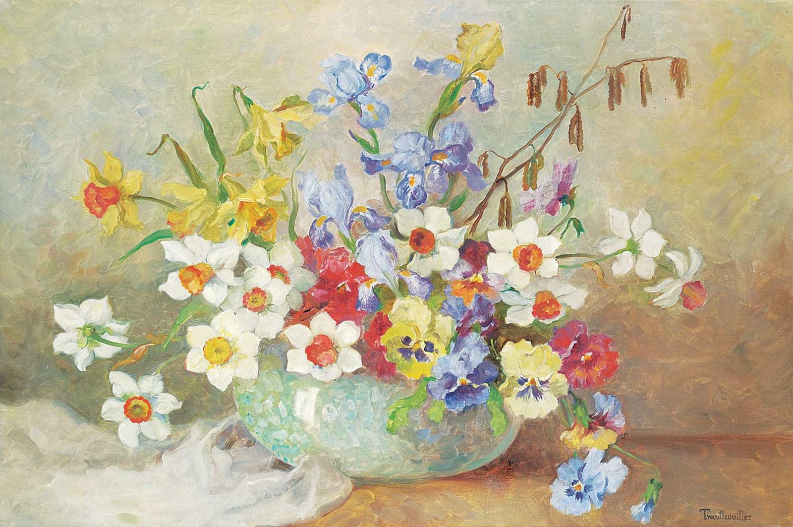 Stephanie von Trauttweiller (1888) - Untitled - Flowers in Blue Vase