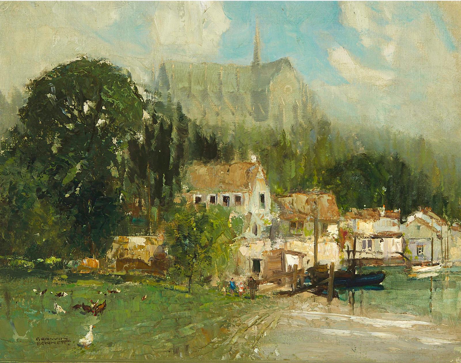 Godwin Bennett (1888-1950) - Houses On The Banks Of A Cathedral