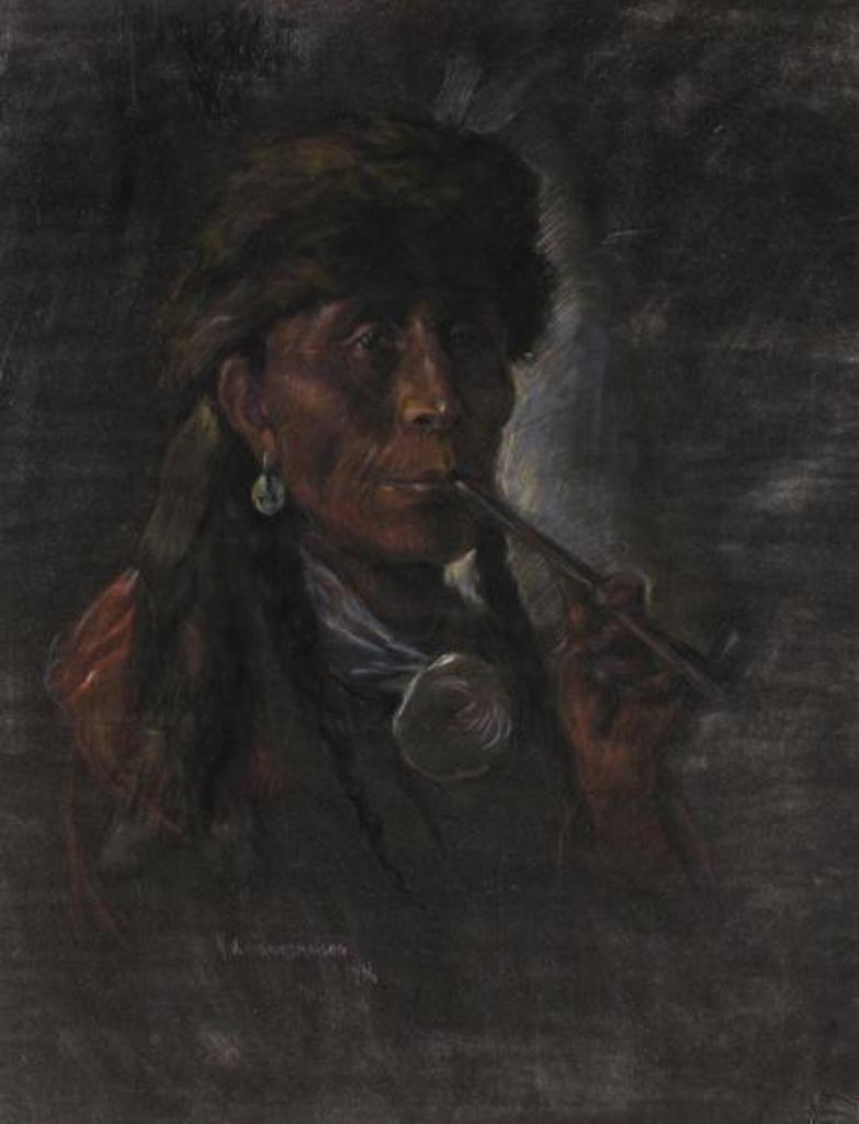 Nicholas (Nickola) de Grandmaison (1892-1978) - Portrait With Fur Hat And Pipe
