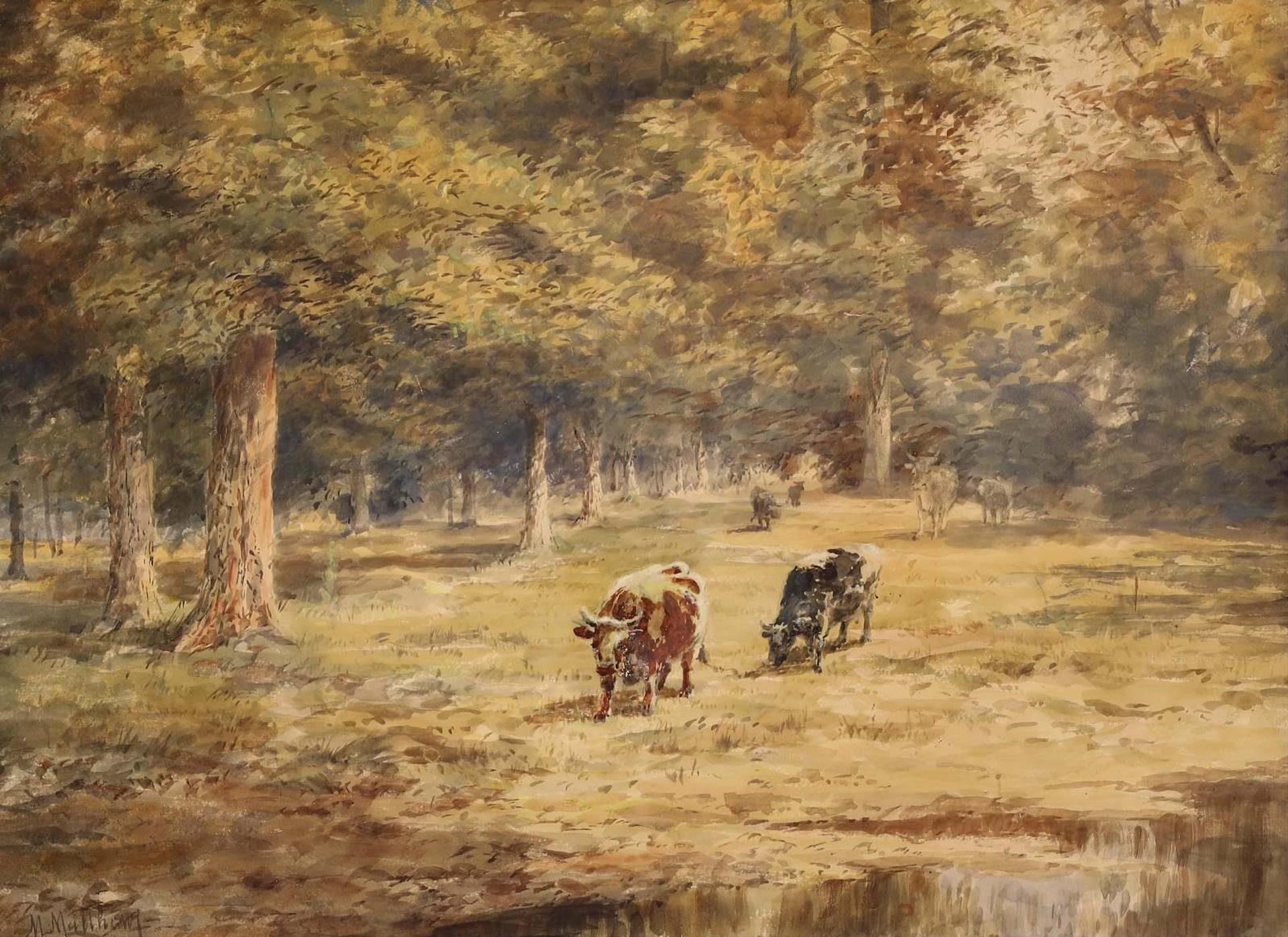 Marmaduke Matthews (1837-1913) - Cattle Grazing In A Forested Landscape