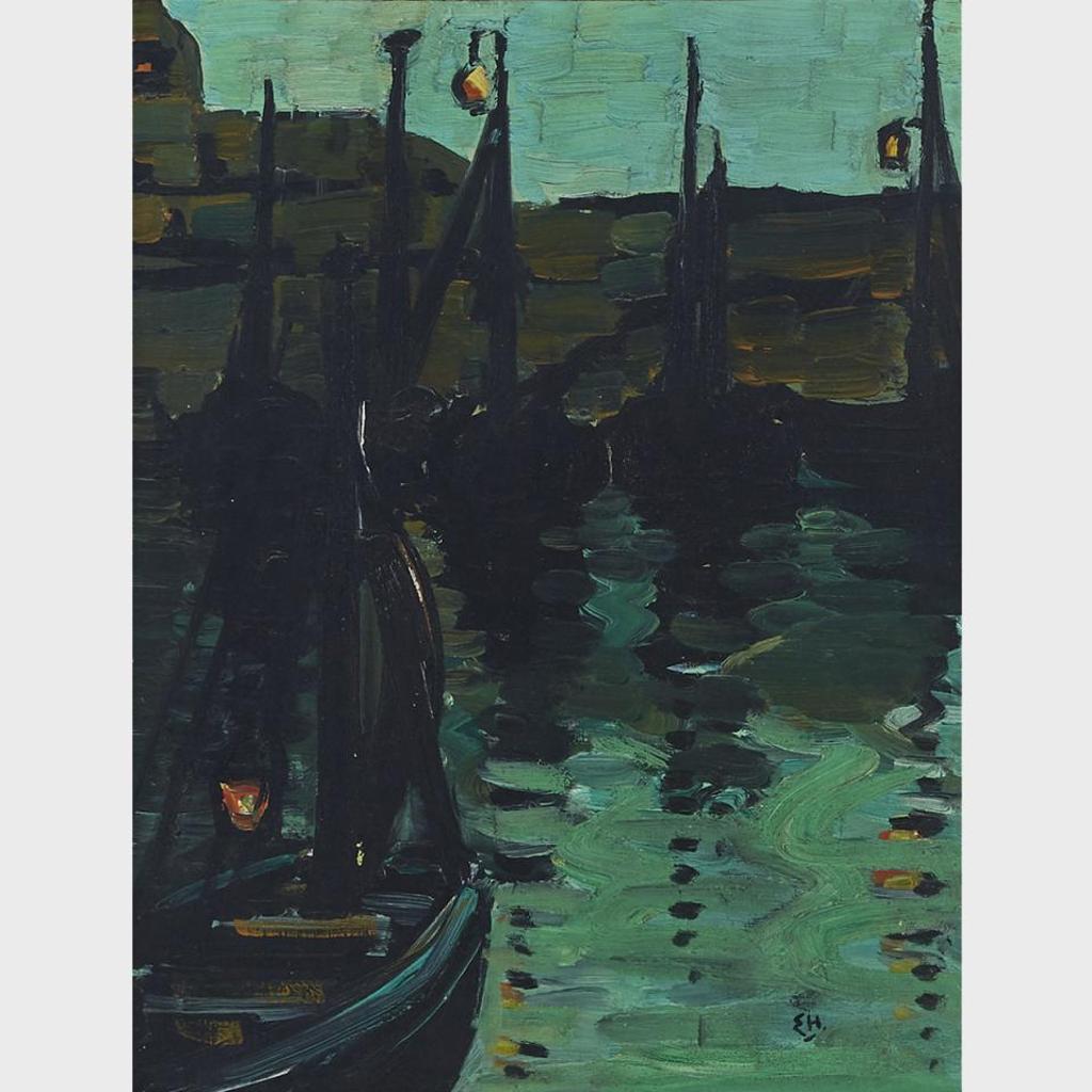 Edwin Headley Holgate (1892-1977) - Untitled - Boats With Lanterns At Night, Venice Ca. 1913