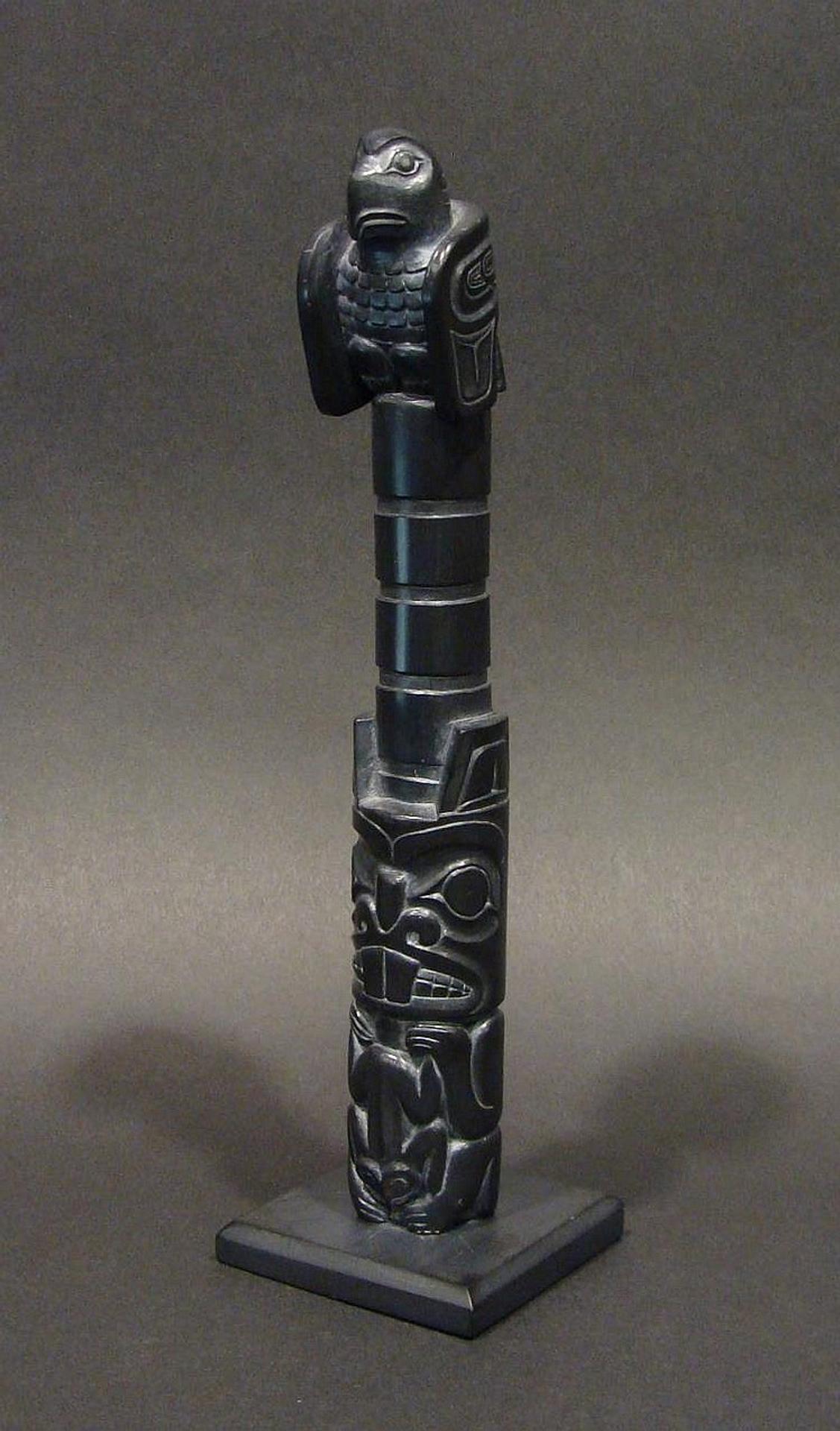 Brad Collinson - a carved argillite model pole in the form of a house post