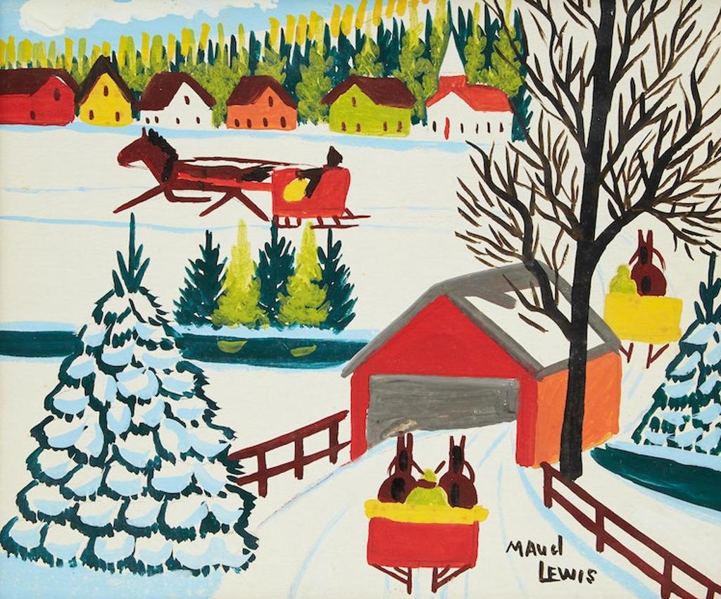 Maud Kathleen Lewis (1903-1970) - Sleigh and a Covered Bridge in Winter