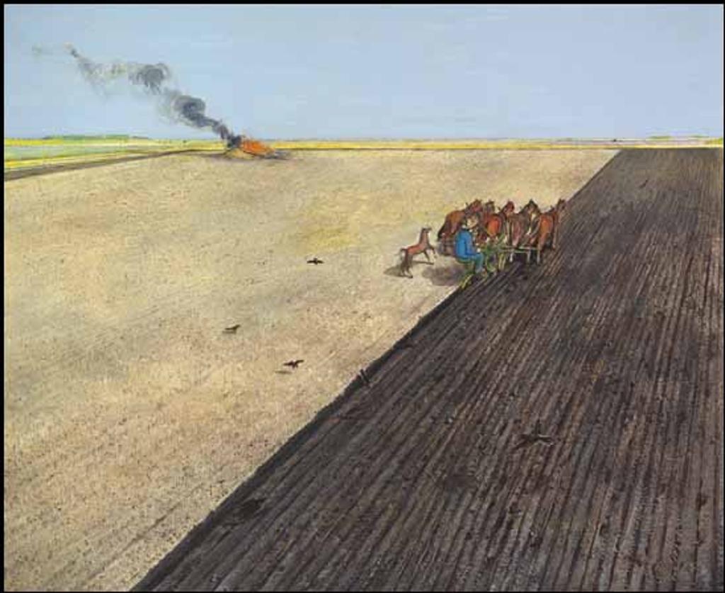 William Kurelek (1927-1977) - Ploughing with Horses on the Prairies