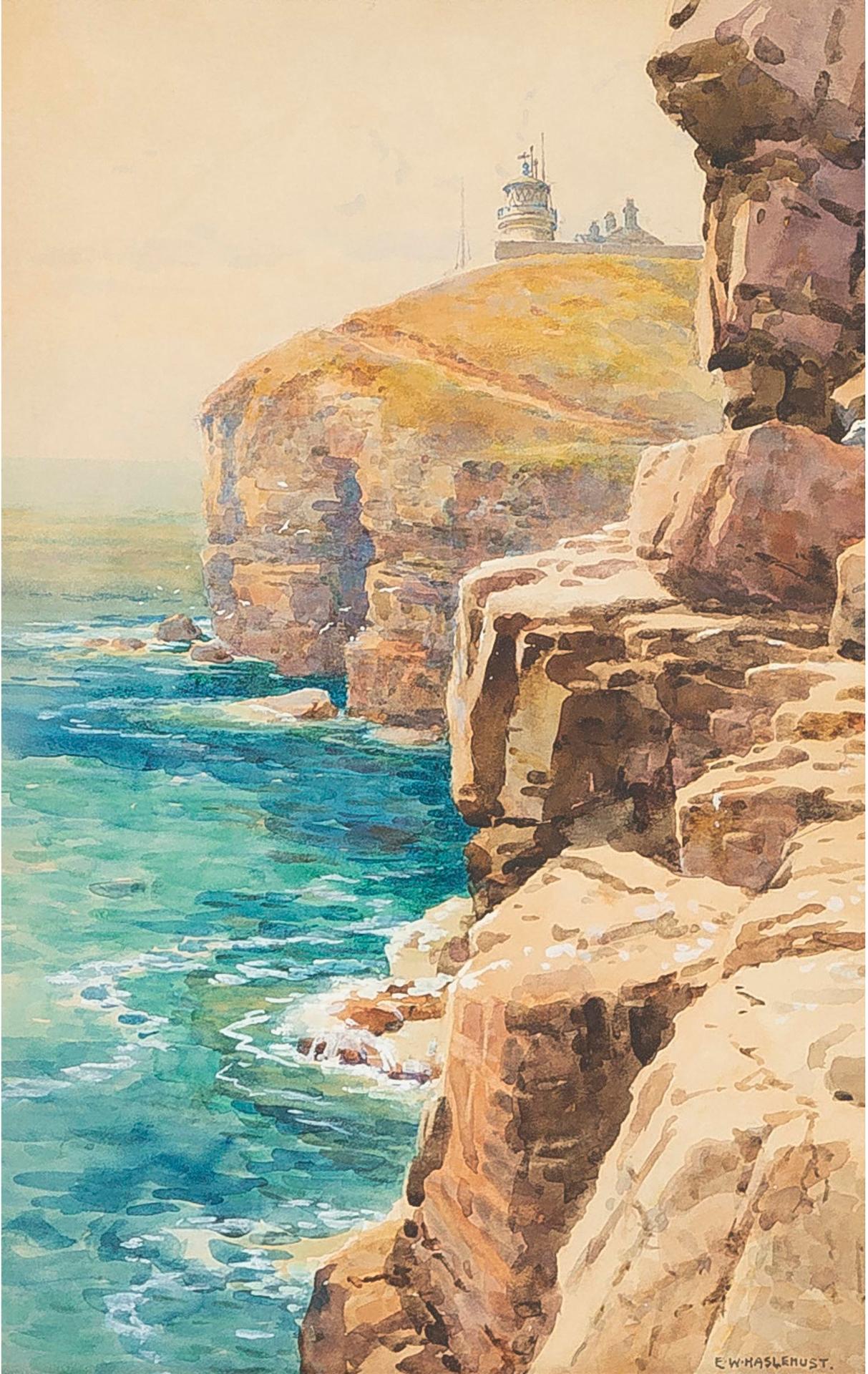 Edward William Haslehust - Lighthouse And Cliffs