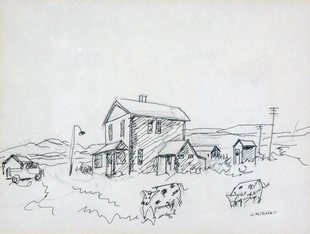 Janet Mitchell (1915-1998) - Farmhouse Scene With Cows