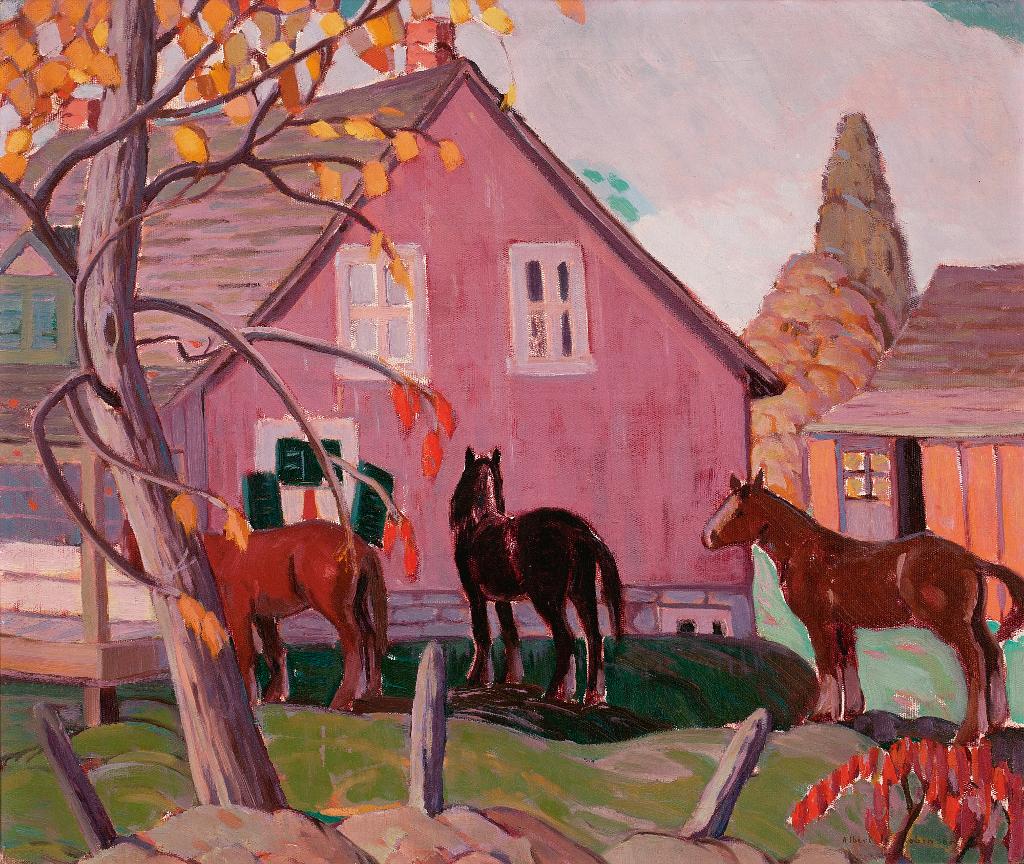 Albert Henry Robinson (1881-1956) - Horses And Pink Barn, Charlevoix County