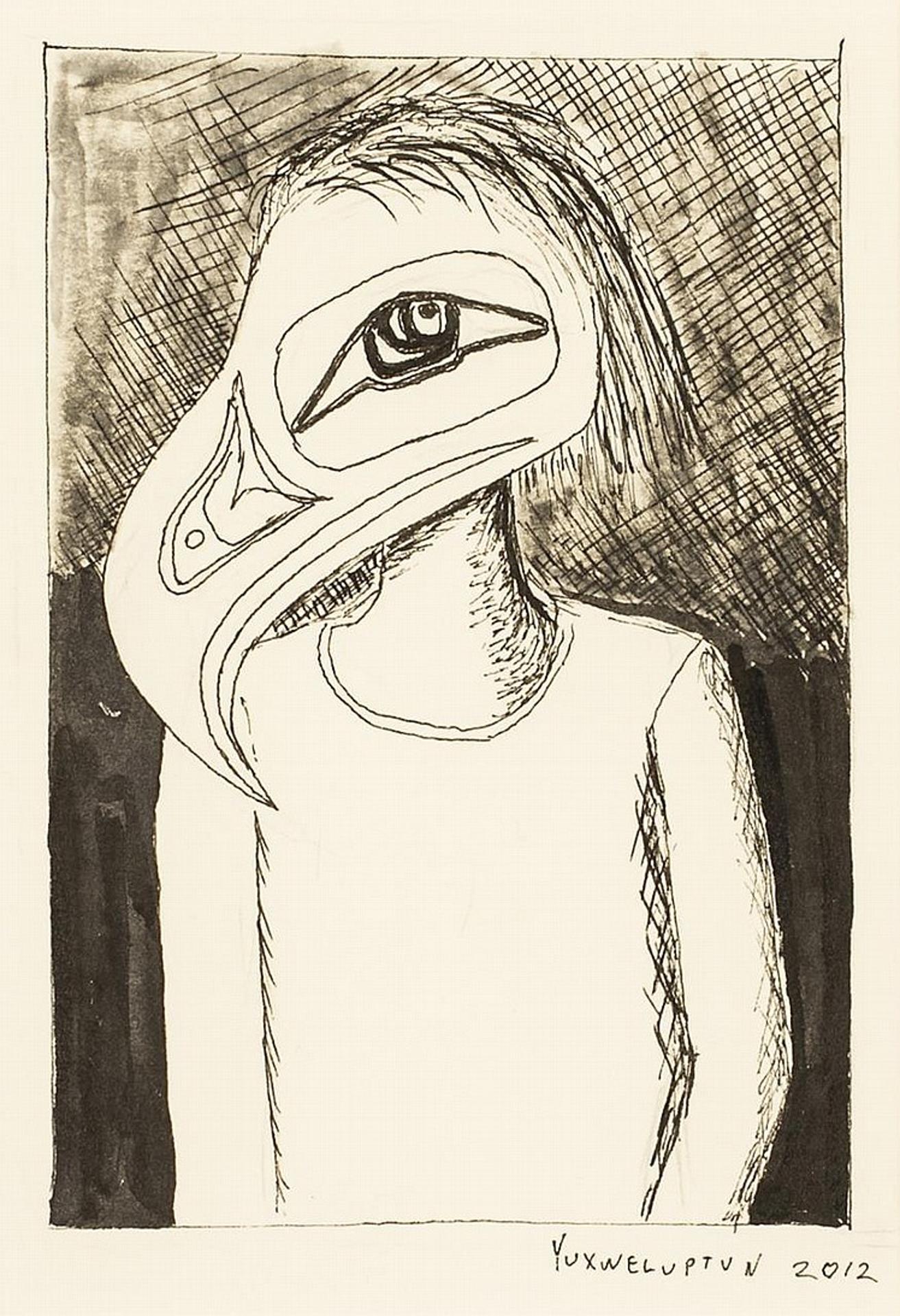 Lawrence Paul Yuxweluptun (1957) - Untitled - Figure in crewneck shirt