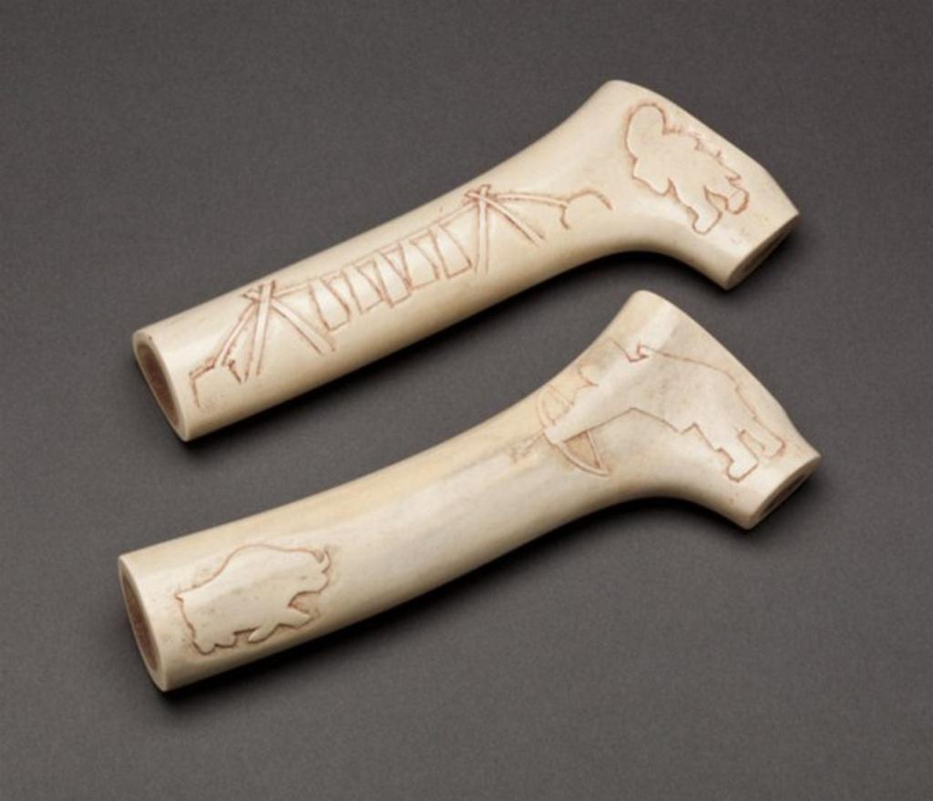 Vital Makpaaq (1922-1978) - Pair of antler handles decorated with images of Inuit life carved in relief, ca. mid-1960s